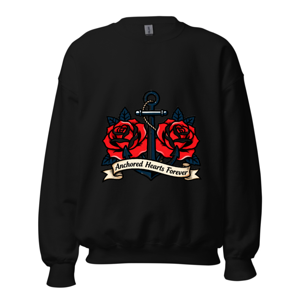 Anchored Hearts Forever Anchor & Roses Unisex Crew Neck Sweatshirt