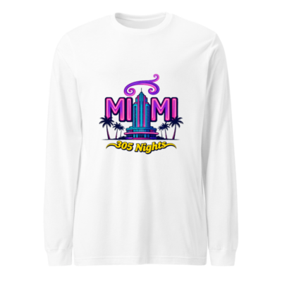 Miami 305 Nights Unisex Long Sleeve Tee - Neon Retro Palm Tree Design