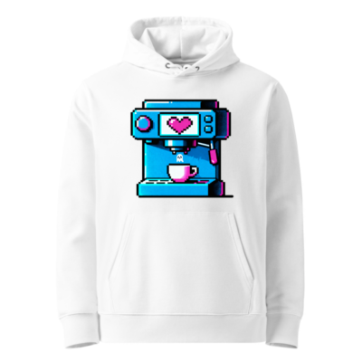 Pixel Heart Coffee Machine Hoodie - Unisex Eco Sweatshirt