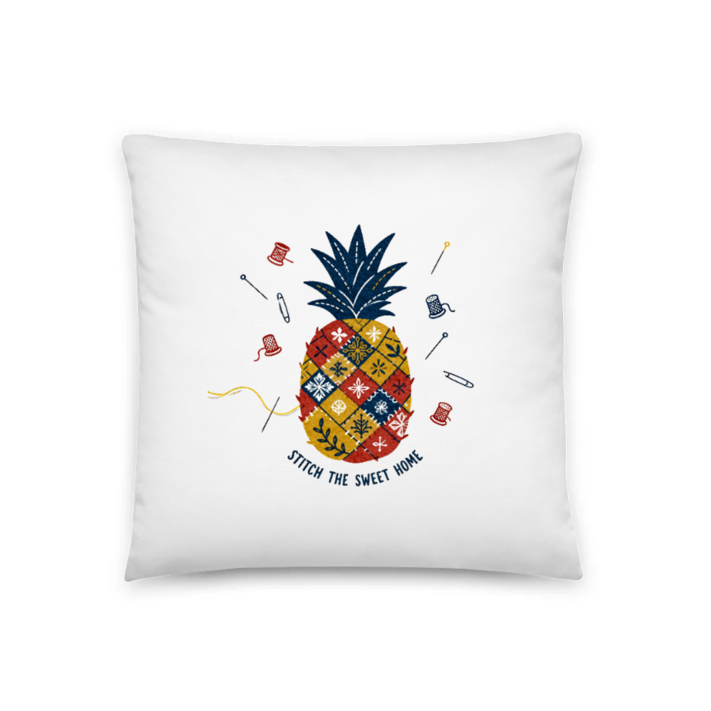 Stitch the Sweet Home Pineapple Patchwork Pillow 18"x18" - Quilted Decorative Cushion