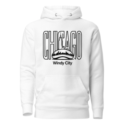 Chicago Windy City Unisex Premium Pullover Hoodie - Black & White Design