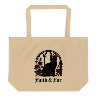 Large Organic Tote Bag | Faith & Fur Black Cat Gothic Rose Design