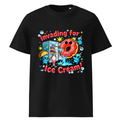 Unisex Organic Cotton T-Shirt: Invading for Ice Cream! Donut & Alien Graphic Tee