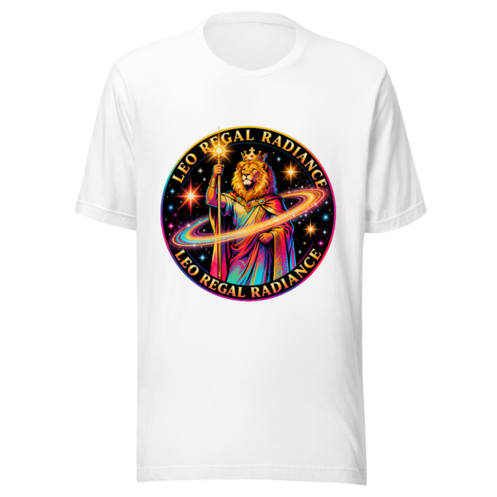 Leo Regal Radiance Unisex T-Shirt - Cosmic Lion King Design