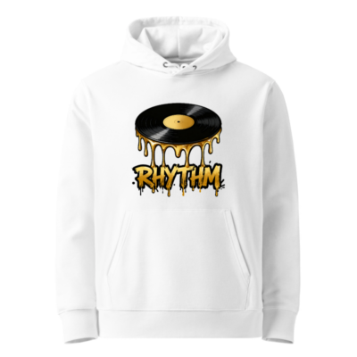 Unisex Eco Hoodie with Vinyl Record Rhythm Design - Sustainable Cotton Blend