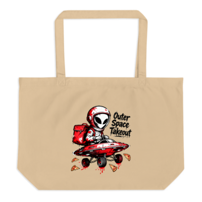 Outer Space Takeout | Organic Tote Bag with Alien Pizza Delivery Design
