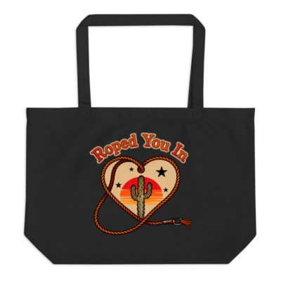 Roped You In: Black Organic Tote Bag with Cactus Heart Design