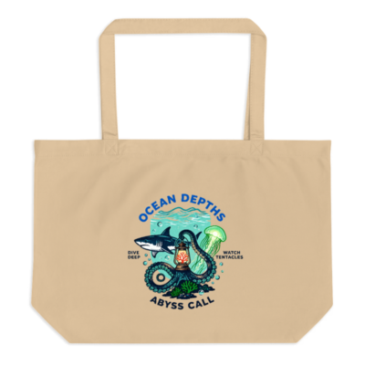 Ocean Depths Tote Bag | Large Organic Cotton Tote with Shark & Octopus Design