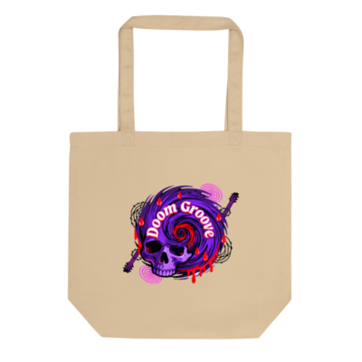 Eco Oyster Tote Bag | Purple Skull Doom Groove Design | Sustainable Canvas Tote