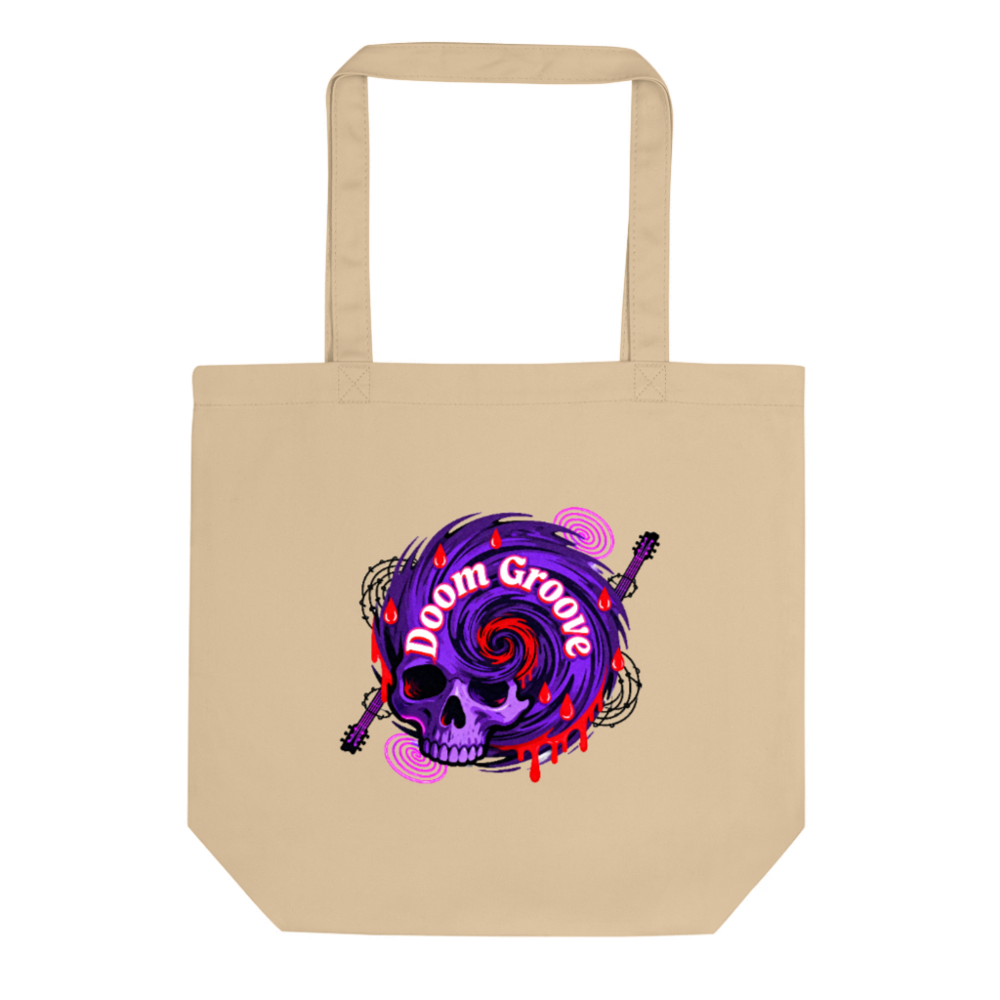 Eco Oyster Tote Bag | Purple Skull Doom Groove Design | Sustainable Canvas Tote