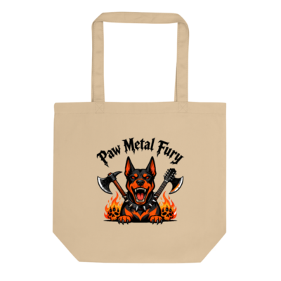Paw Metal Fury Eco Oyster Tote Bag | Sustainable Canvas Tote with Dog & Axes Design