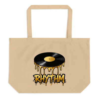 Organic Tote Bag with Vinyl Record Rhythm Design - Eco-Friendly Large Canvas Bag