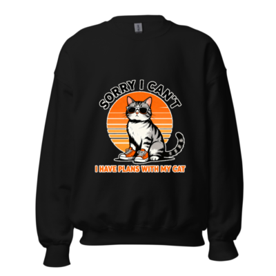 Unisex Crew Neck Sweatshirt - Sorry I Can't, I Have Plans With My Cat | Vintage Cat Graphic