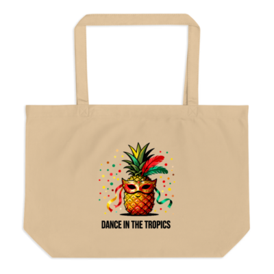 Large Organic Tote Bag | Pineapple Mardi Gras Mask Design - Eco-Friendly & Sustainable