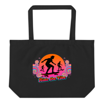 Organic Tote Bag | Large Black Eco-Friendly Skateboard Vibe Bag