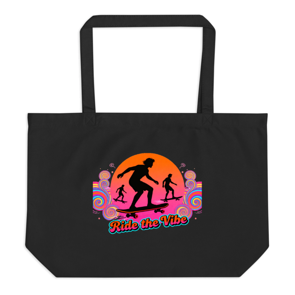 Organic Tote Bag | Large Black Eco-Friendly Skateboard Vibe Bag