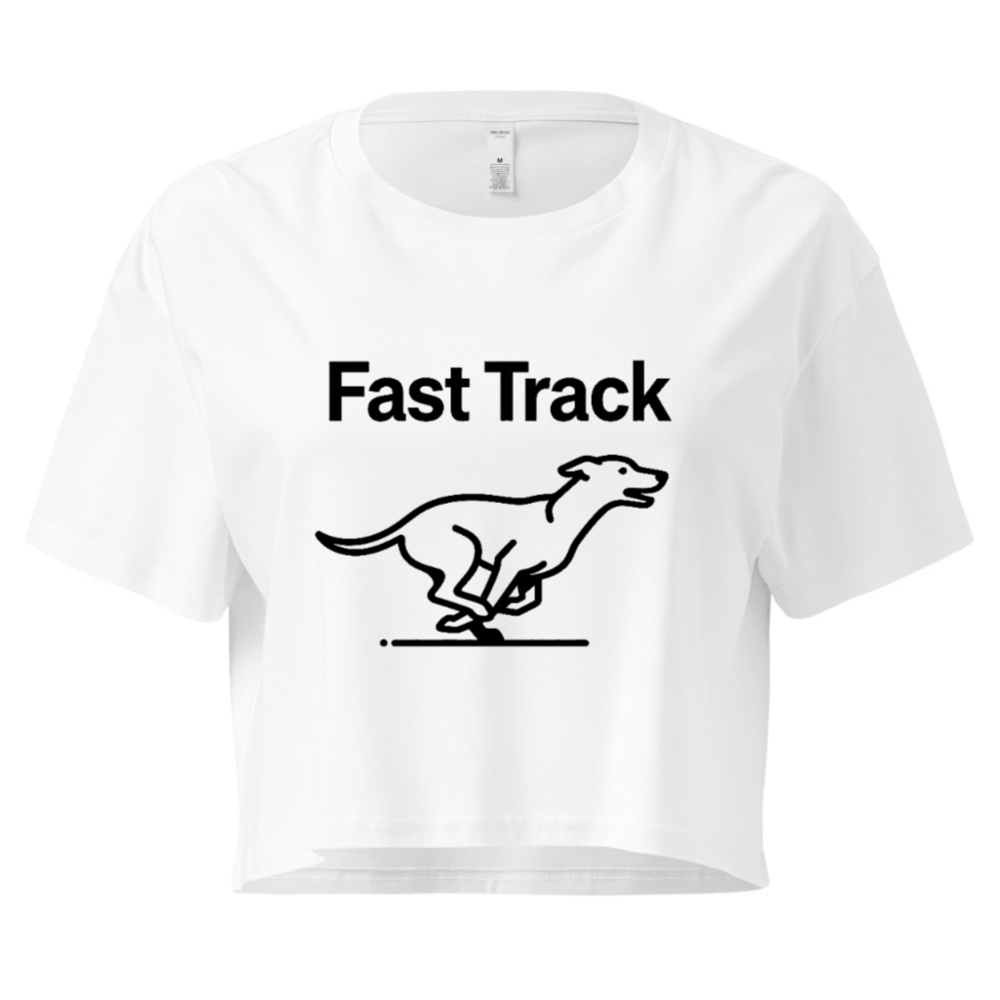 Women's Fast Track Crop Top - Slim Fit, Short Sleeve, Black Dog Running Graphic