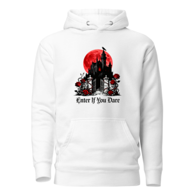 Unisex Premium Pullover Hoodie - Gothic Castle Moon Red Rose Design, Enter If You Dare