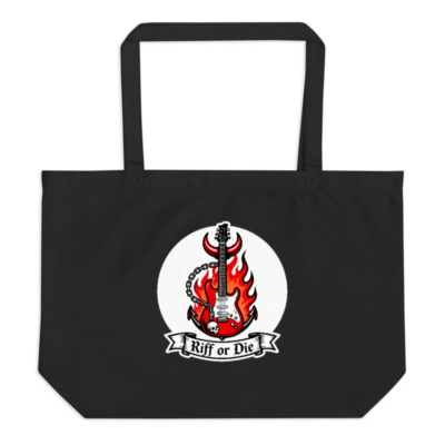 Riff or Die Guitar Flame Tote Bag - Large Organic Canvas Bag for Music Lovers