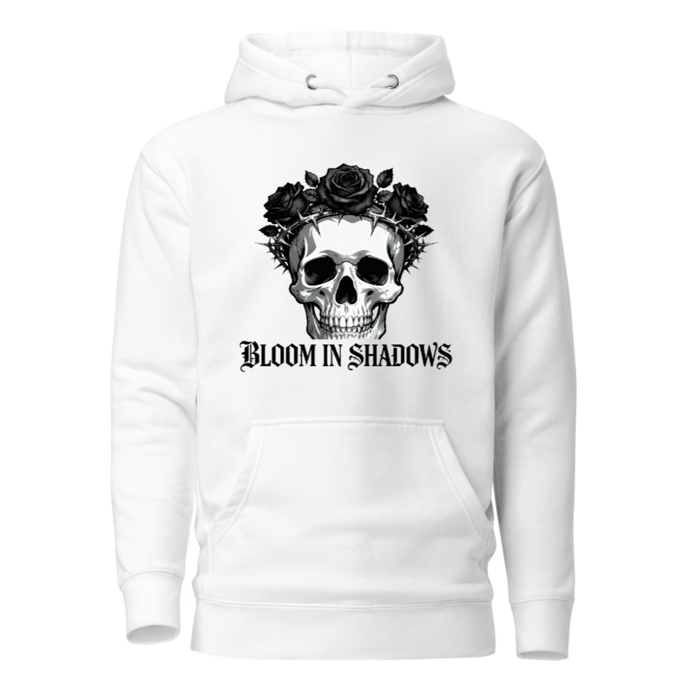 Unisex Premium Pullover Hoodie - Skull with Roses & Thorn Crown | Bloom in Shadows