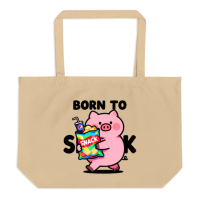 Large Organic Tote Bag | Born to Snack Pig Design - Eco-Friendly & Reusable