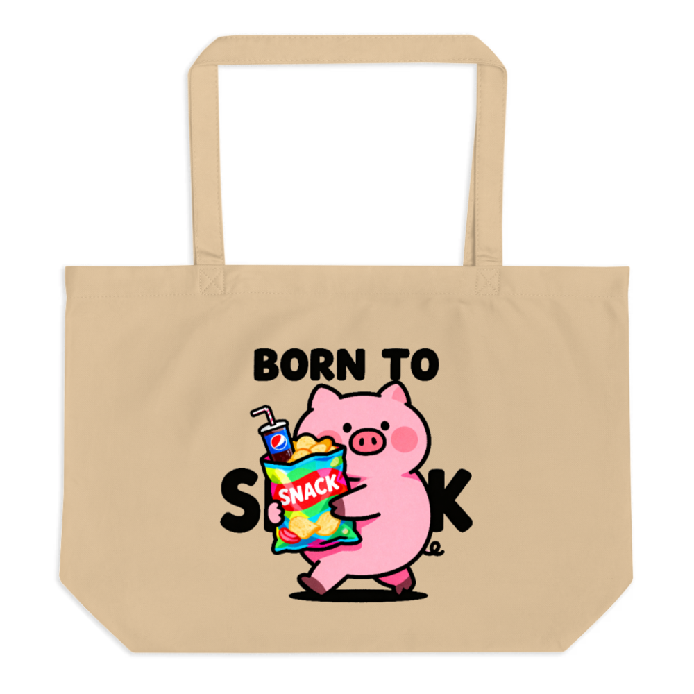 Large Organic Tote Bag | Born to Snack Pig Design - Eco-Friendly & Reusable