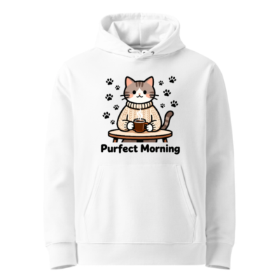 Unisex Eco Hoodie - Purfect Morning Cat Coffee Sweater, Soft & Sustainable