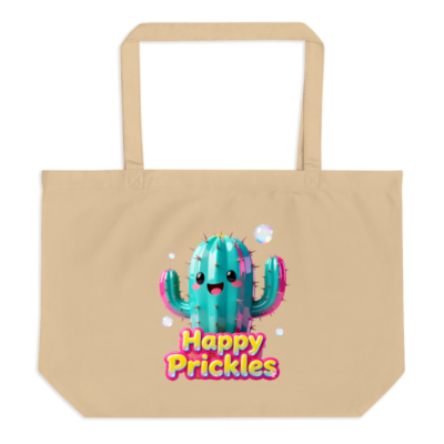 Large Organic Tote Bag | Happy Prickles Cactus Design - Eco-Friendly & Reusable