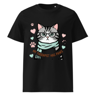 Unisex Organic Cotton T-Shirt | My Therapist Has Paws Cat Graphic Tee