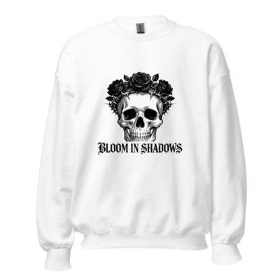 Unisex Crew Neck Sweatshirt - Skull with Roses & Thorn Crown, Bloom in Shadows