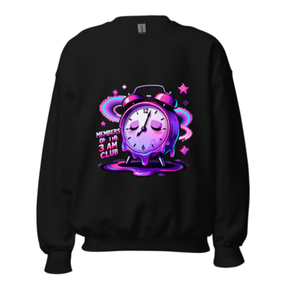 Unisex 3 AM Club Alarm Clock Sweatshirt - Neon Purple Melting Clock Design
