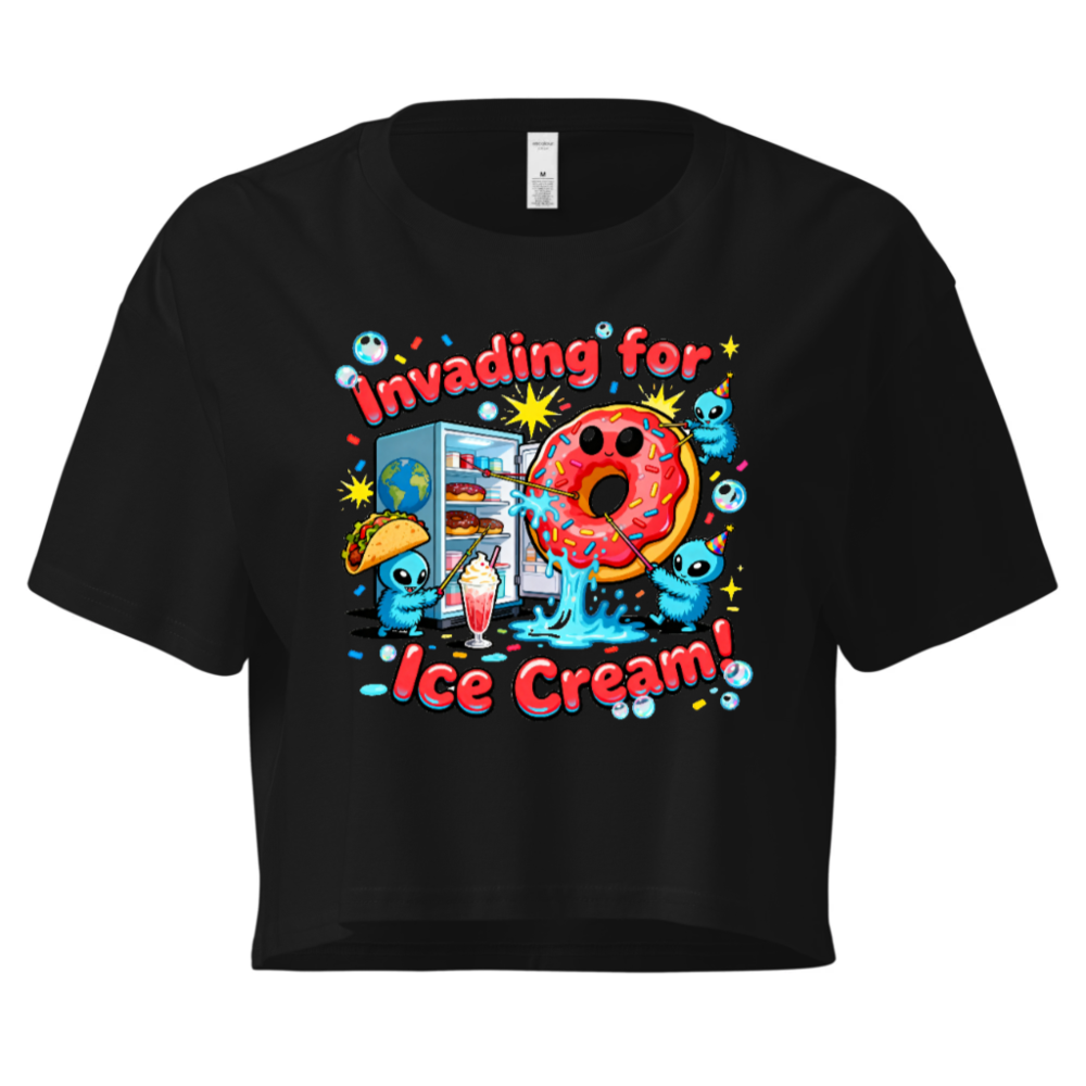 Women's Crop Top - Invading for Ice Cream! Kawaii Alien Donut Refrigerator Design