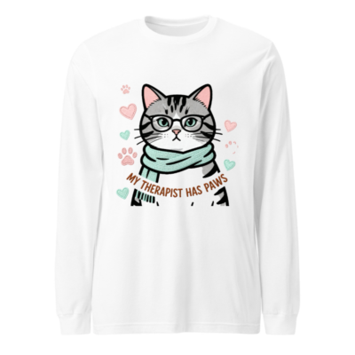 My Therapist Has Paws Cat Long Sleeve Tee - Unisex, Cute Animal Design