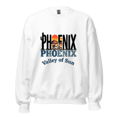 Phoenix Valley of Sun Unisex Crew Neck Sweatshirt | Cactus Sunset Golf Car Design