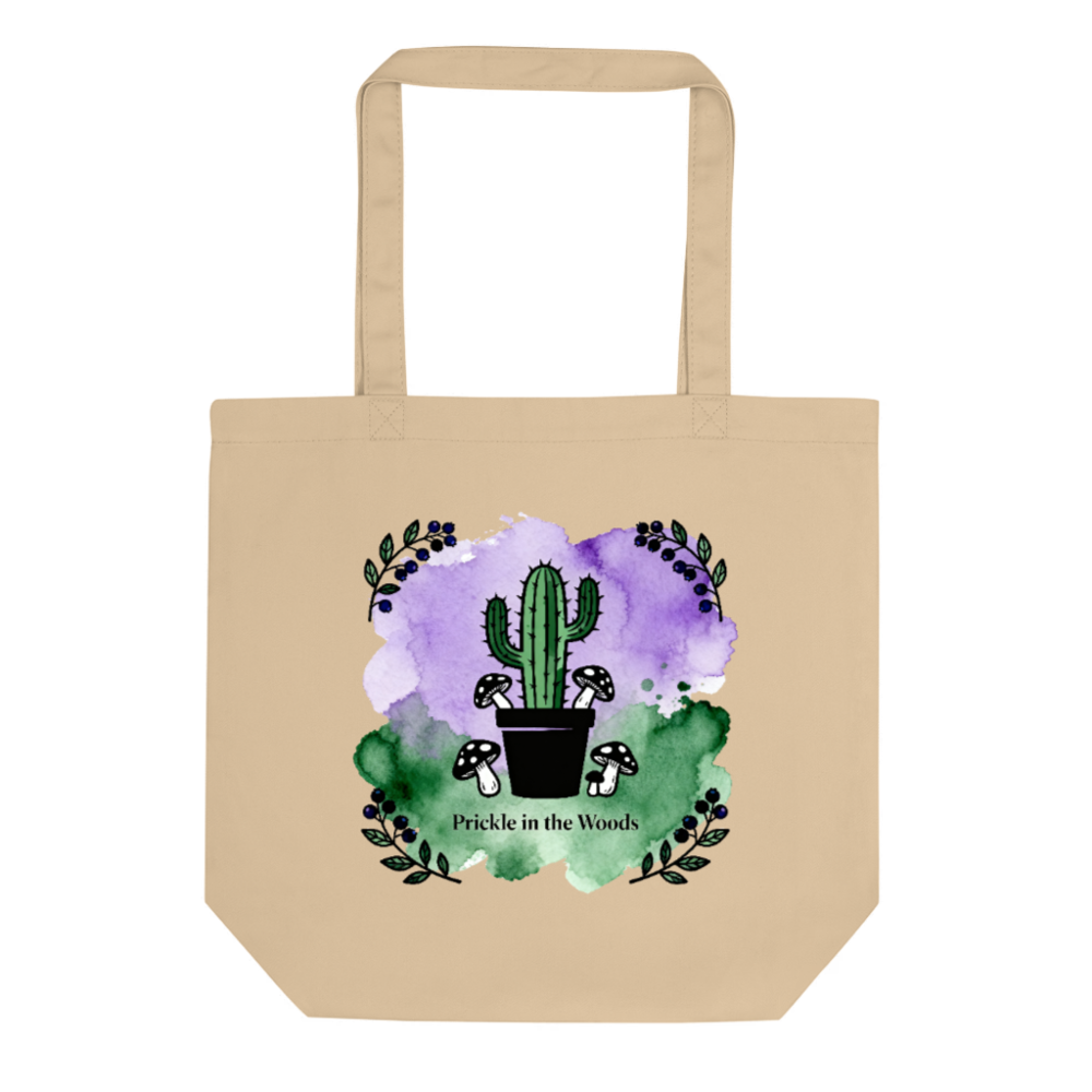 Eco Oyster Tote Bag | Prickle in the Woods Cactus & Mushrooms Design
