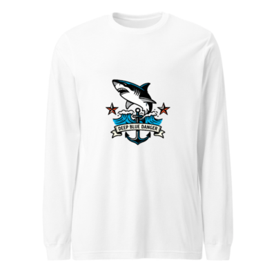 Deep Blue Danger Shark Anchor Long Sleeve Tee - Unisex Nautical Shirt