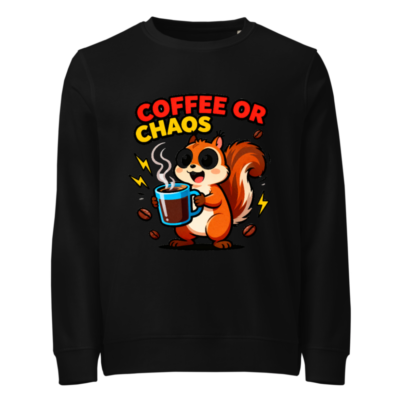 Coffee or Chaos Squirrel Organic Sweatshirt | Unisex Eco-Friendly Crewneck