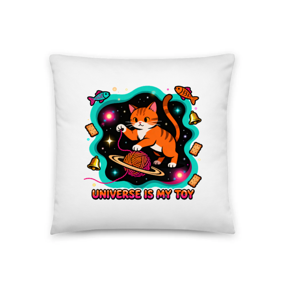 18x18" Basic Pillow - Universe Is My Toy Cat Design, Soft Cotton Blend
