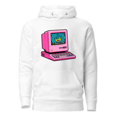 Pink Retro Computer Hoodie | Unisex Premium Pullover Hoodie 404 Brain Not Found