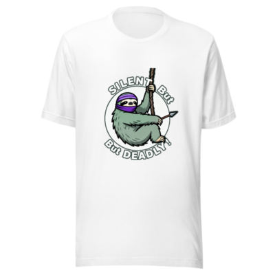 Silent But Deadly Sloth T-Shirt - Unisex Staple Tee with Ninja Sloth Graphic
