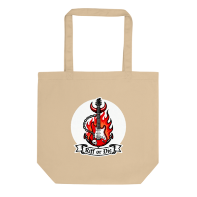 Eco Oyster Tote Bag | Riff or Die Guitar Flame Design, Sustainable Canvas Tote