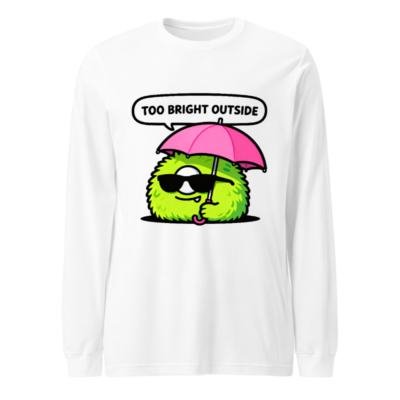 Unisex Long Sleeve Tee - 'Too Bright Outside' Green Monster with Pink Umbrella
