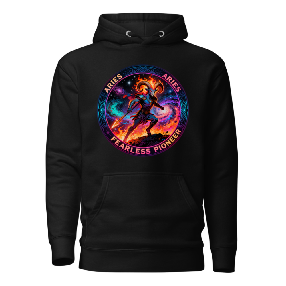 Aries Fearless Pioneer Unisex Hoodie - Premium Pullover with Cosmic Ram Design