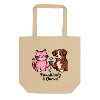 Eco Oyster Tote Bag | Pink Cat & Brown Dog Paw-Sitively Yours Design