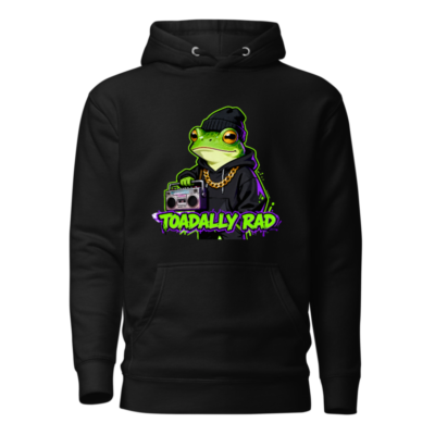 Toadally Rad Unisex Premium Pullover Hoodie - Frog with Boombox & Gold Chain