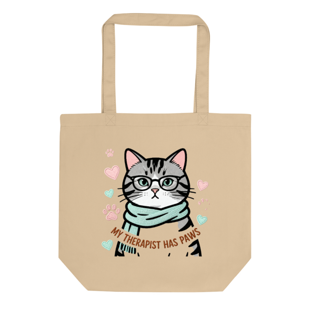 Eco Oyster Tote Bag | My Therapist Has Paws Cat Design, Reusable & Sustainable