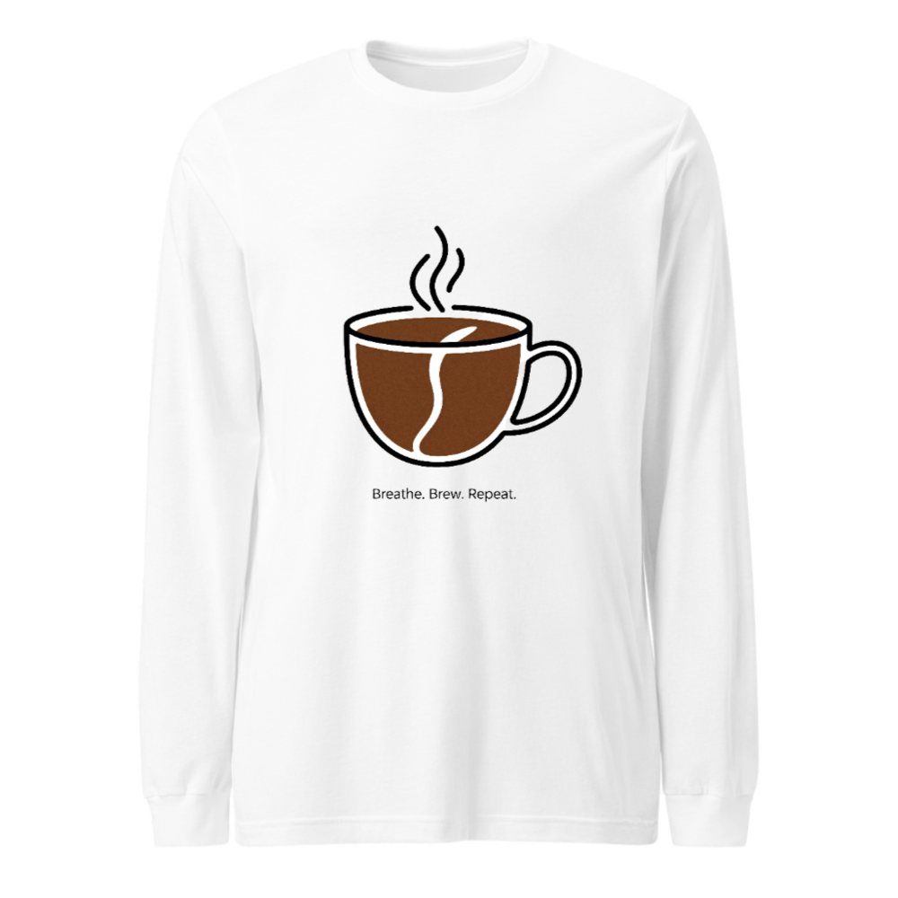Unisex Long Sleeve Tee - Breathe. Brew. Repeat. Coffee Mug Design