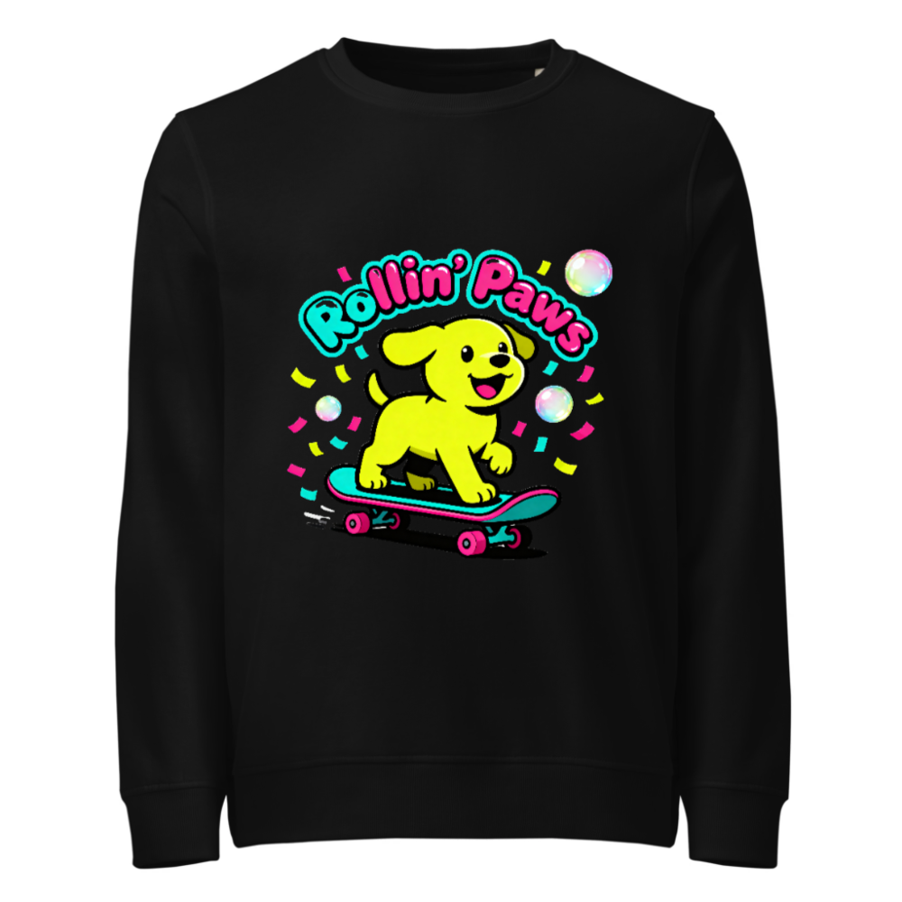 Unisex Organic Rollin' Paws Skateboard Puppy Sweatshirt - Eco-Friendly & Comfortable