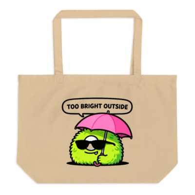Large Organic Tote Bag | Green Monster with Umbrella & Sunglasses - Too Bright Outside