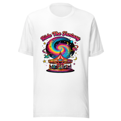 Unisex Staple T-Shirt - Ride The Fantasy Carousel Design, Vibrant Space Theme